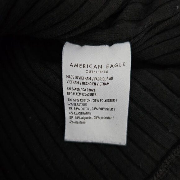 American Eagle Ribbed Knit Square Neck Stretch Strap Cropped Black Tank Top - Picture 5 of 9